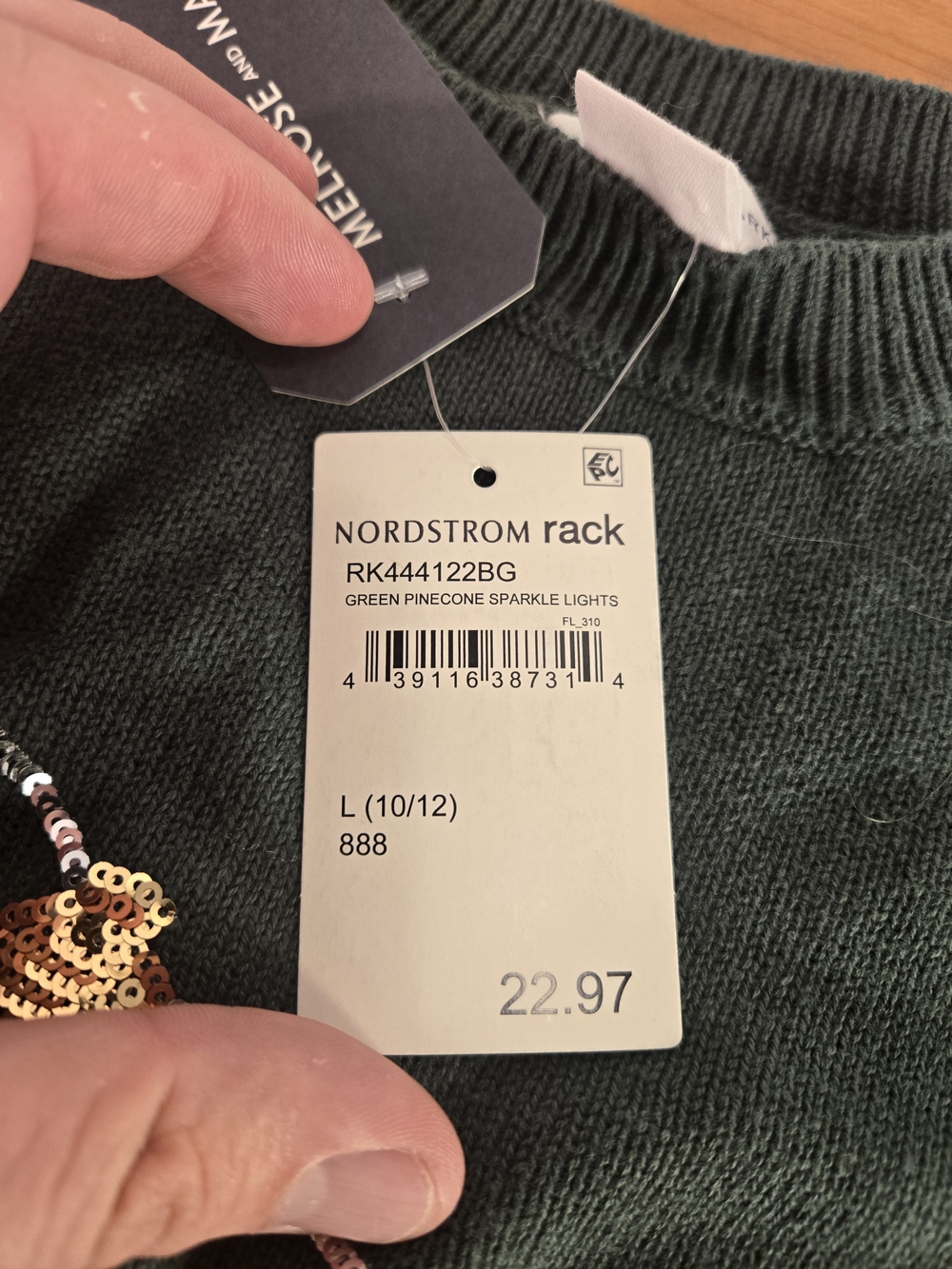 Melrose and Market Kids L 10/12 Green Pinecone Sparkle Lights Sweater NWT - Picture 4 of 6